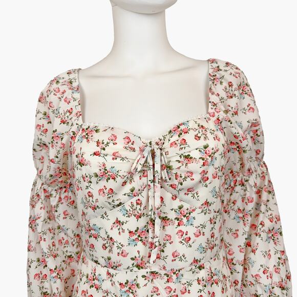 NWT WOVEN PINK Floral Puff Sleeve Mini Dress (Cream | Size S) - Picture 5 of 10